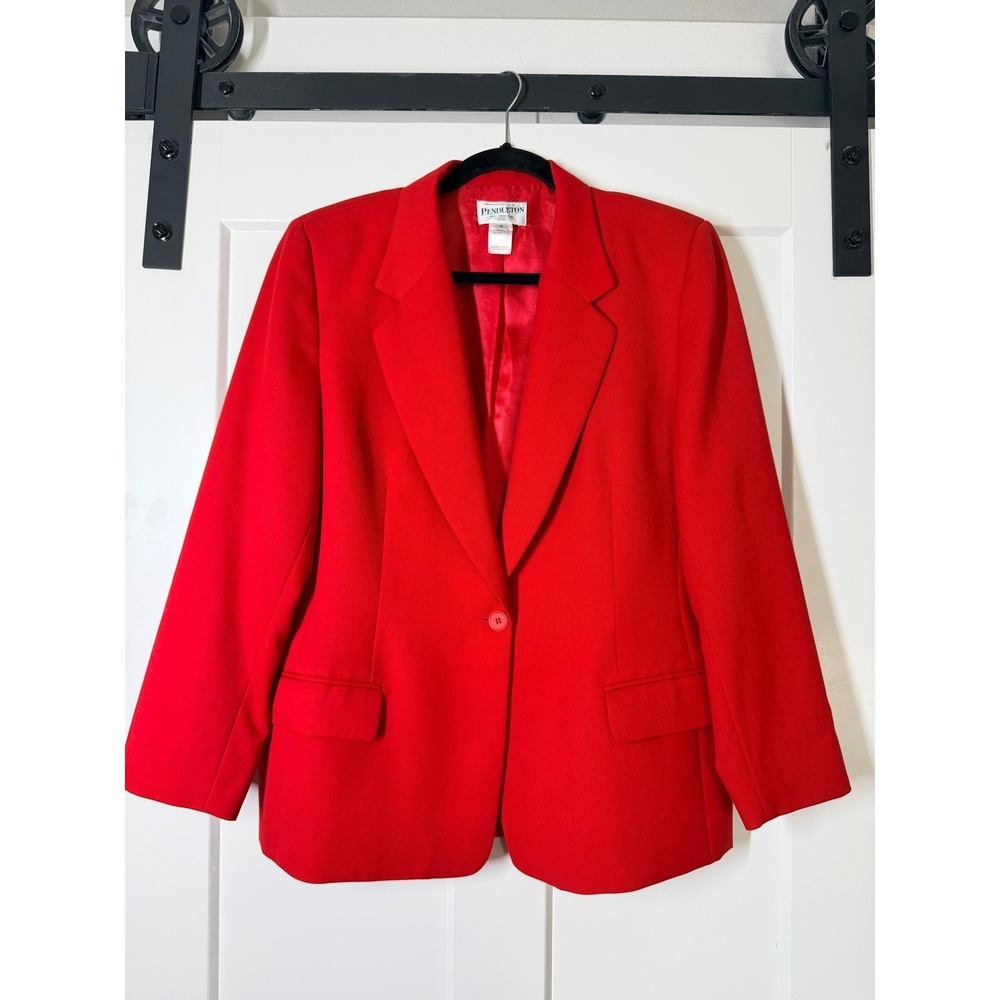Pendleton Blazer Women 16P Red Good Vintage 100% Virgin Wool Single Button Coat